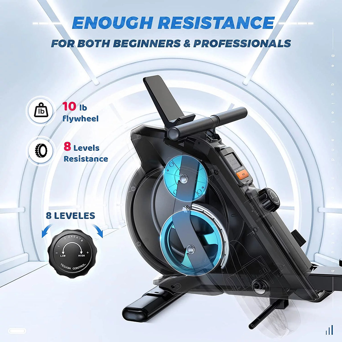 Magnetic Rowing Machine 350lbs Weight Capacity 8 Level Resistance R986