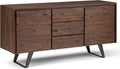 Rustic Natural Aged Brown Solid Acacia Wood and Metal Rectangle Sideboard Buffet with Storage Compartment and 3 Drawers Y9982
