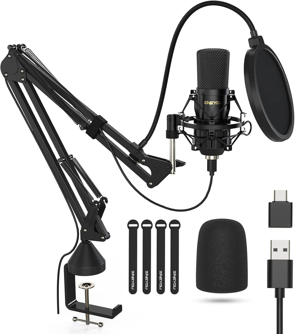 Gold Cardioid USB Condenser Microphone Kit with Boom Arm, Pack of 2 G1297