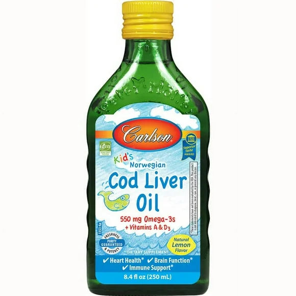 Kid's Norwegian Cod Liver Oil Liquid 550 mg Omega-3 Lemon 8.4 Fl Oz A119690