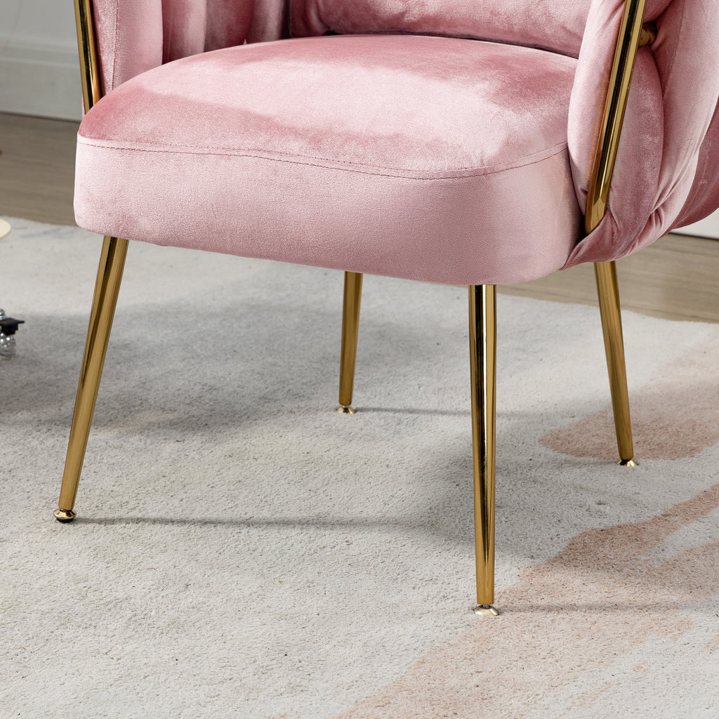 Pink Velvet Upholstered Accent Chair with Gold Metal Leg B342