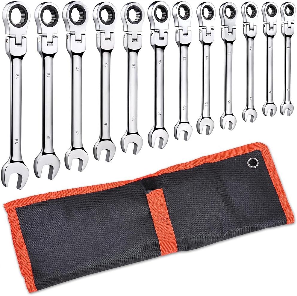 12pc Ratchet Spanner 8-19mm Metric Wrench Set T610