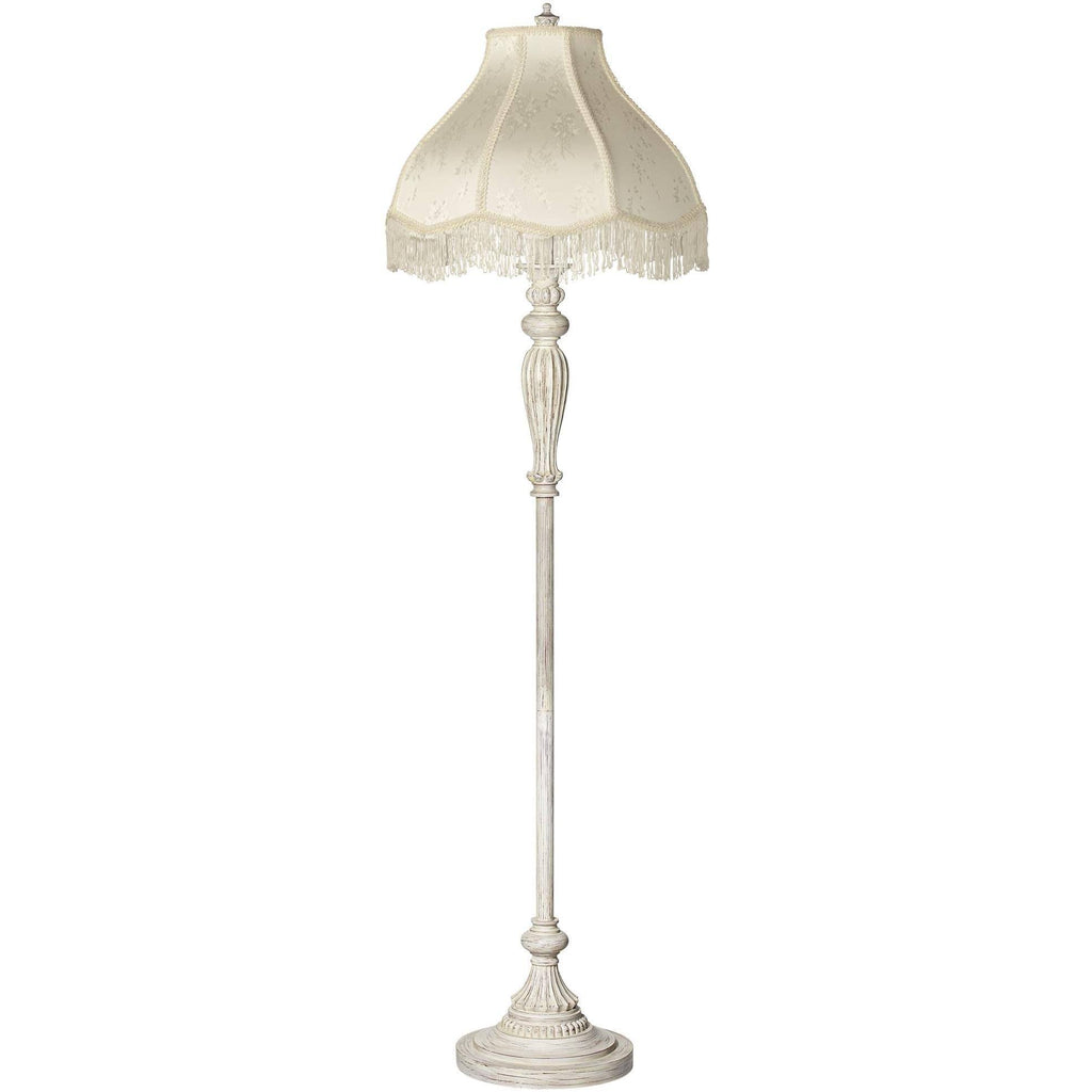Antique White Cream Scallop Fabric Dome Shade Floor Lamp V8722