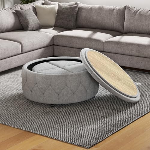 36" Wide Grey Tufted Storage Ottoman with 4 Wheels X8777