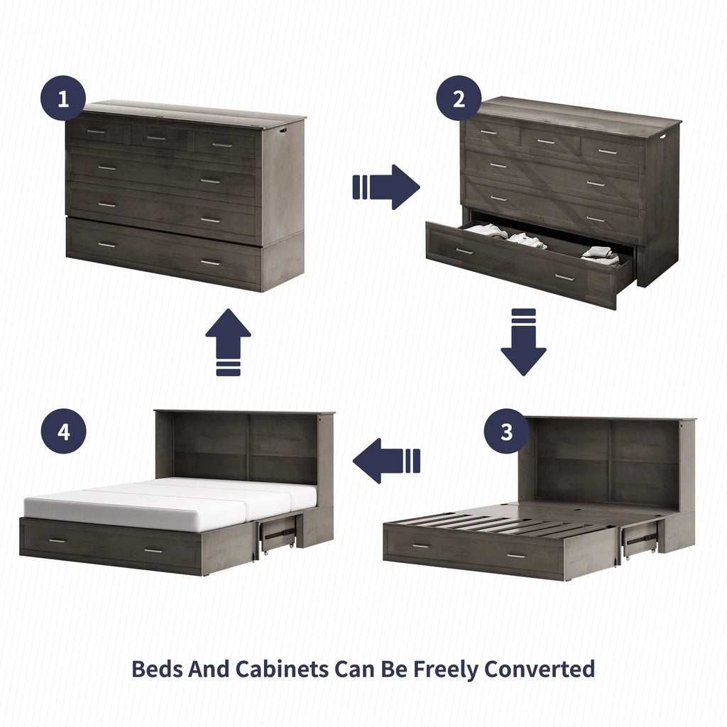 Queen Size Grey Murphy Cabinet Bed with USB Charging Station R6477