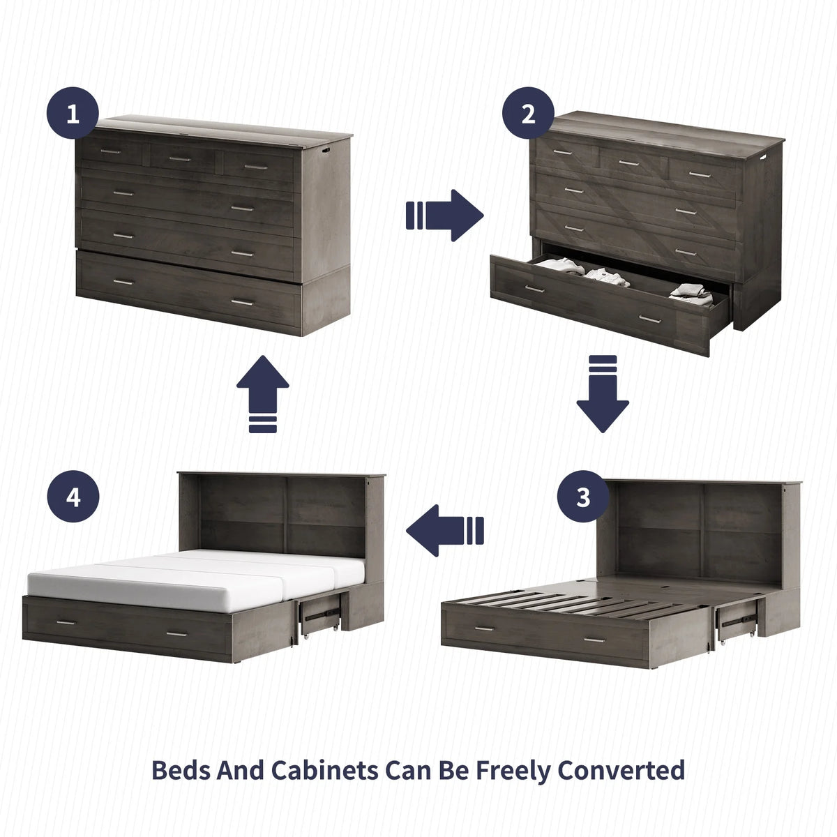 Queen Size Grey Murphy Cabinet Bed with USB Charging Station R6477