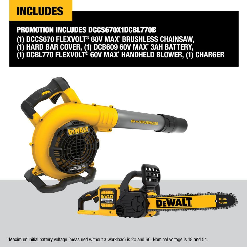16 in. 60V Max Cordless Brushless Chainsaw with 3.0Ah Battery & Charger with Handheld Blower K515