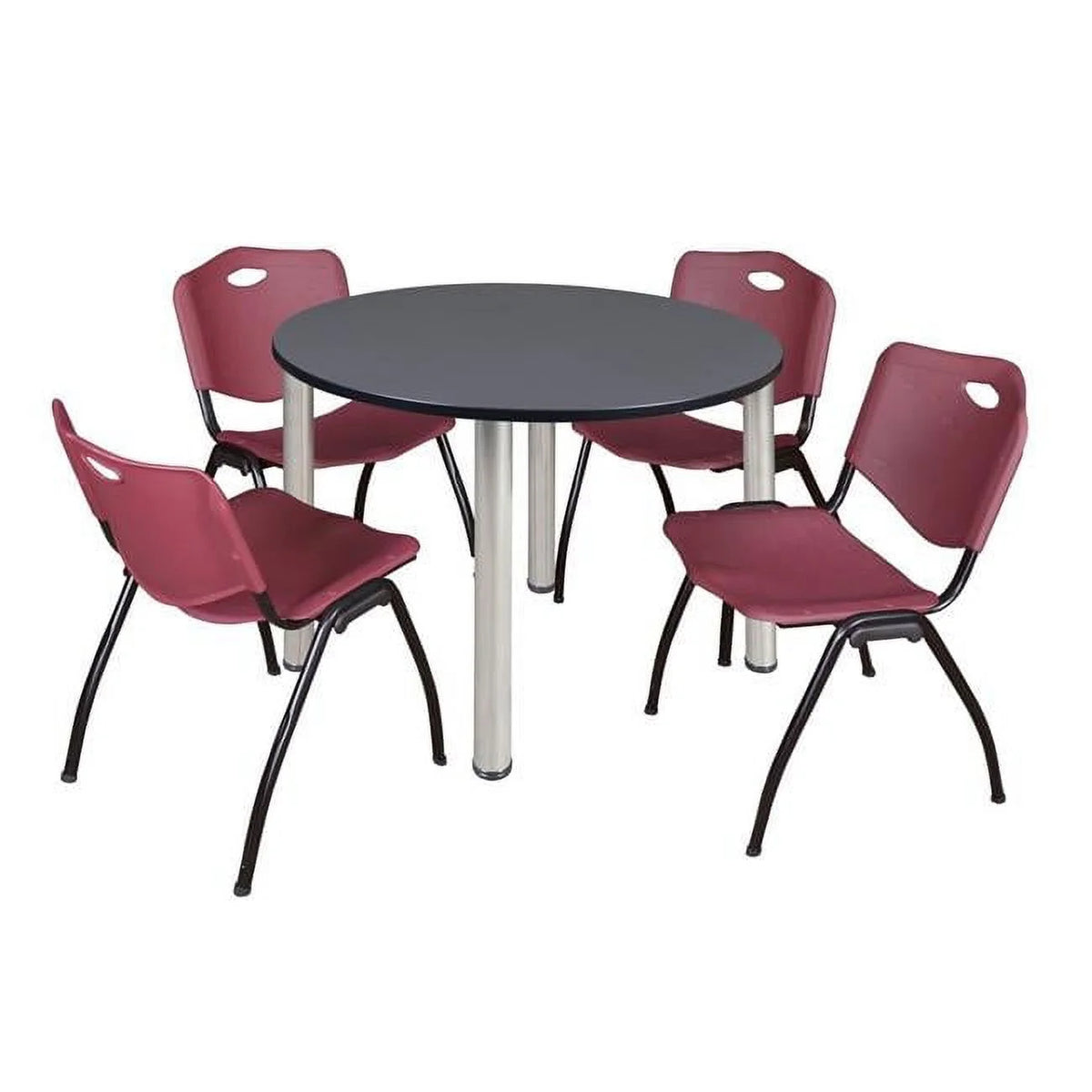 Gray & Chrome Round Breakroom Table with 4 Chairs Z3421