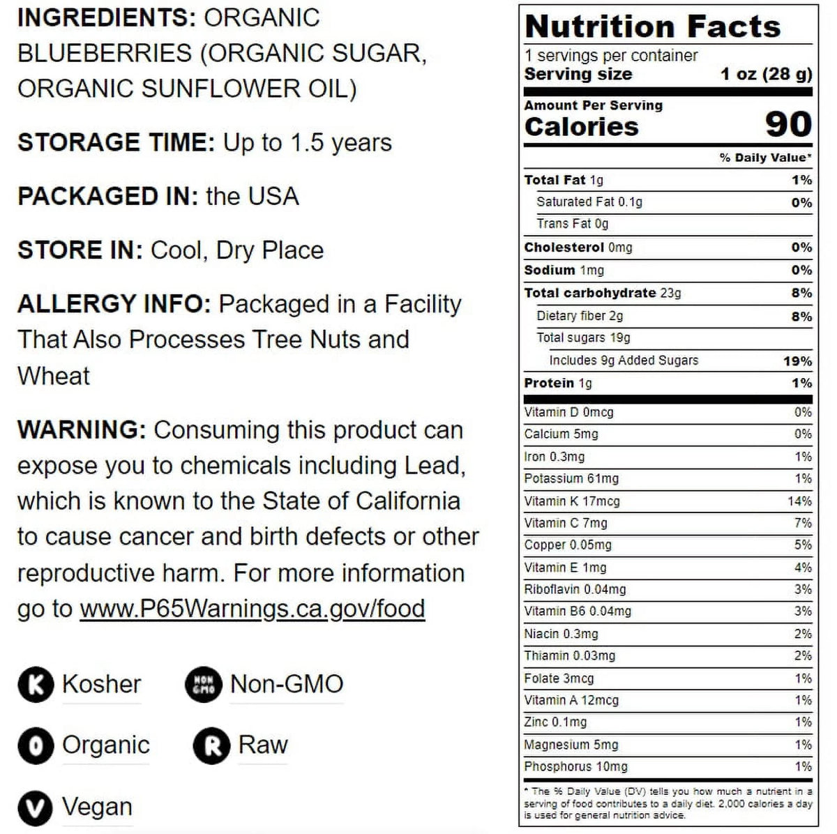 Organic Dried Blueberries, 8 Pounds F34356