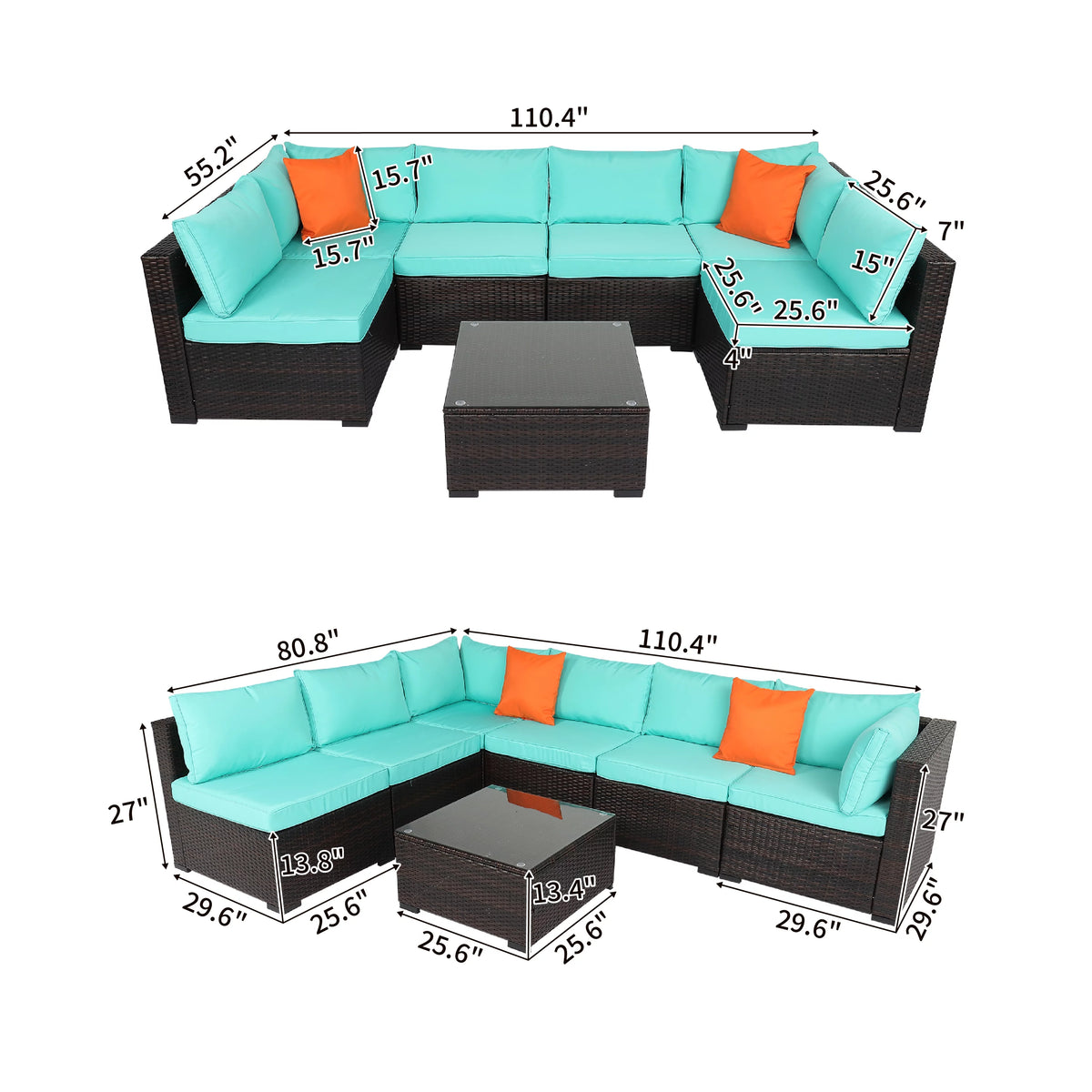 7 Pieces Wicker PE Rattan Sectional Sofa L950