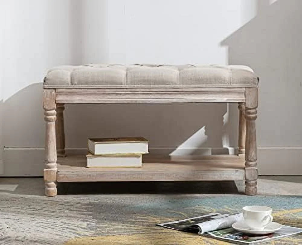 Black Tufted Wood Entryway Bench T836024