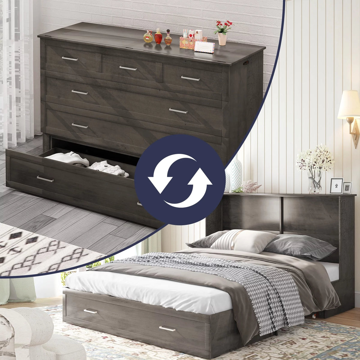 Queen Size Grey Murphy Cabinet Bed with USB Charging Station R6477