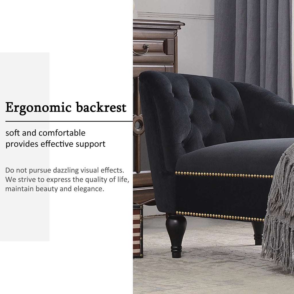 Black Velvet Button Tufted Chaise Lounge Z800