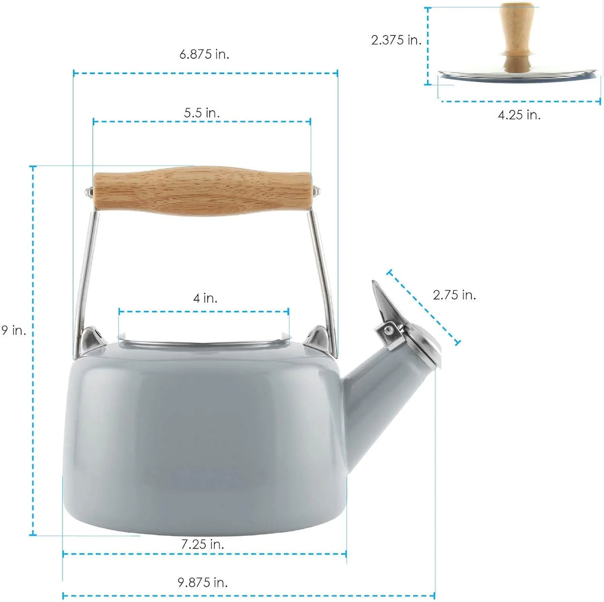 Enamel On Steel Whistling Teakettle with Wood Handle, 1.4 Quarts Q90381