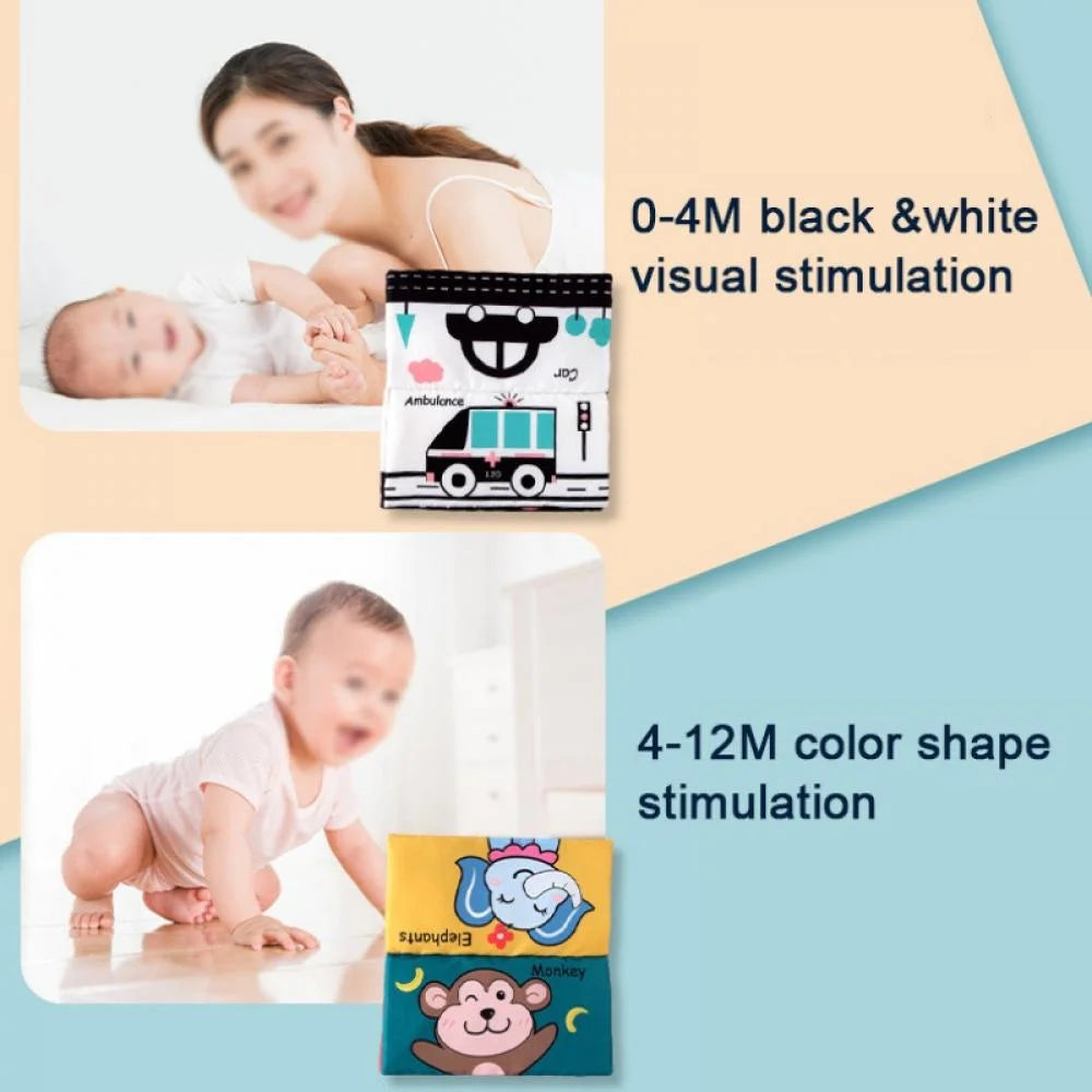 Tummy Time Floor Mirror with Crinkle Cloth Book and Teethers, High Contrast Black and White Baby Toys Y38661