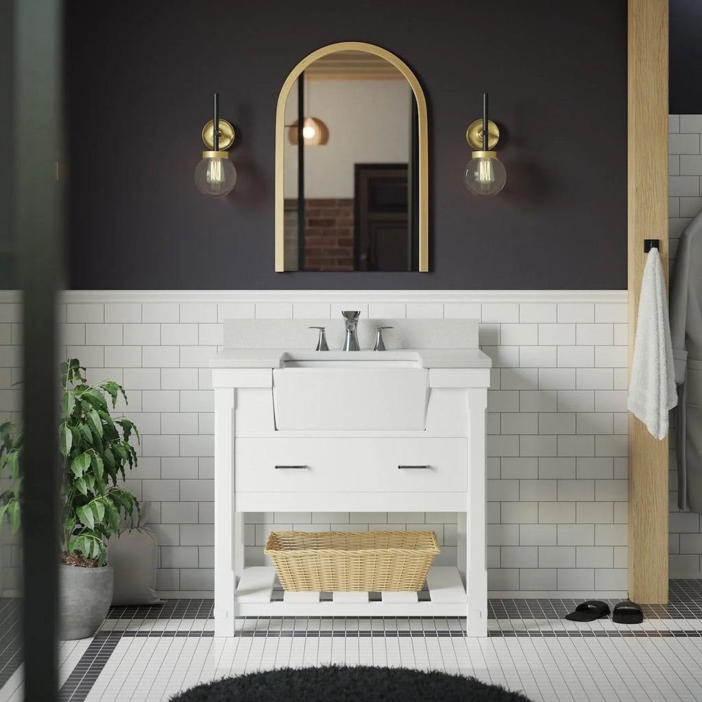 36" Bathroom Vanity with White Cabinet and Quartz Top P2297