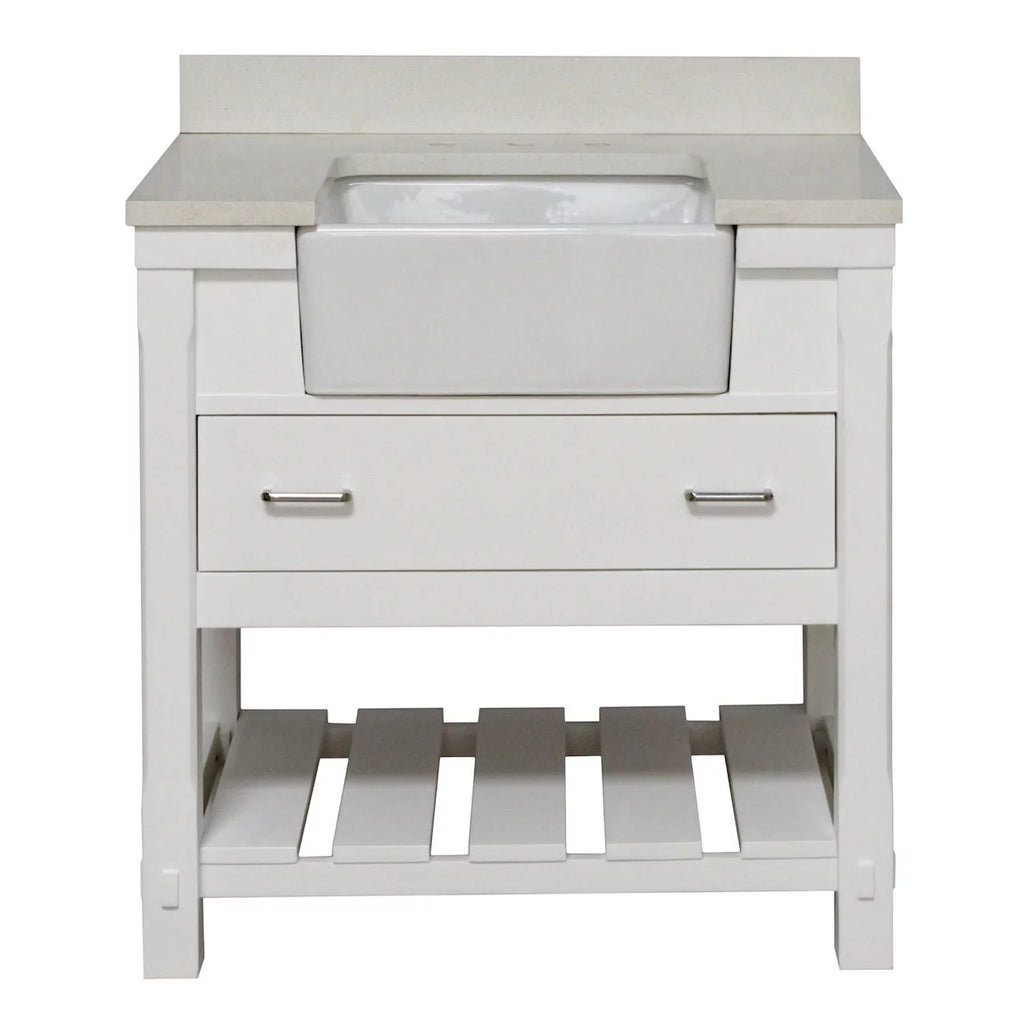 36" Bathroom Vanity with White Cabinet and Quartz Top P2297