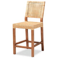 Natural Brown Rattan and Walnut Brown Wood Counter Stool N7743