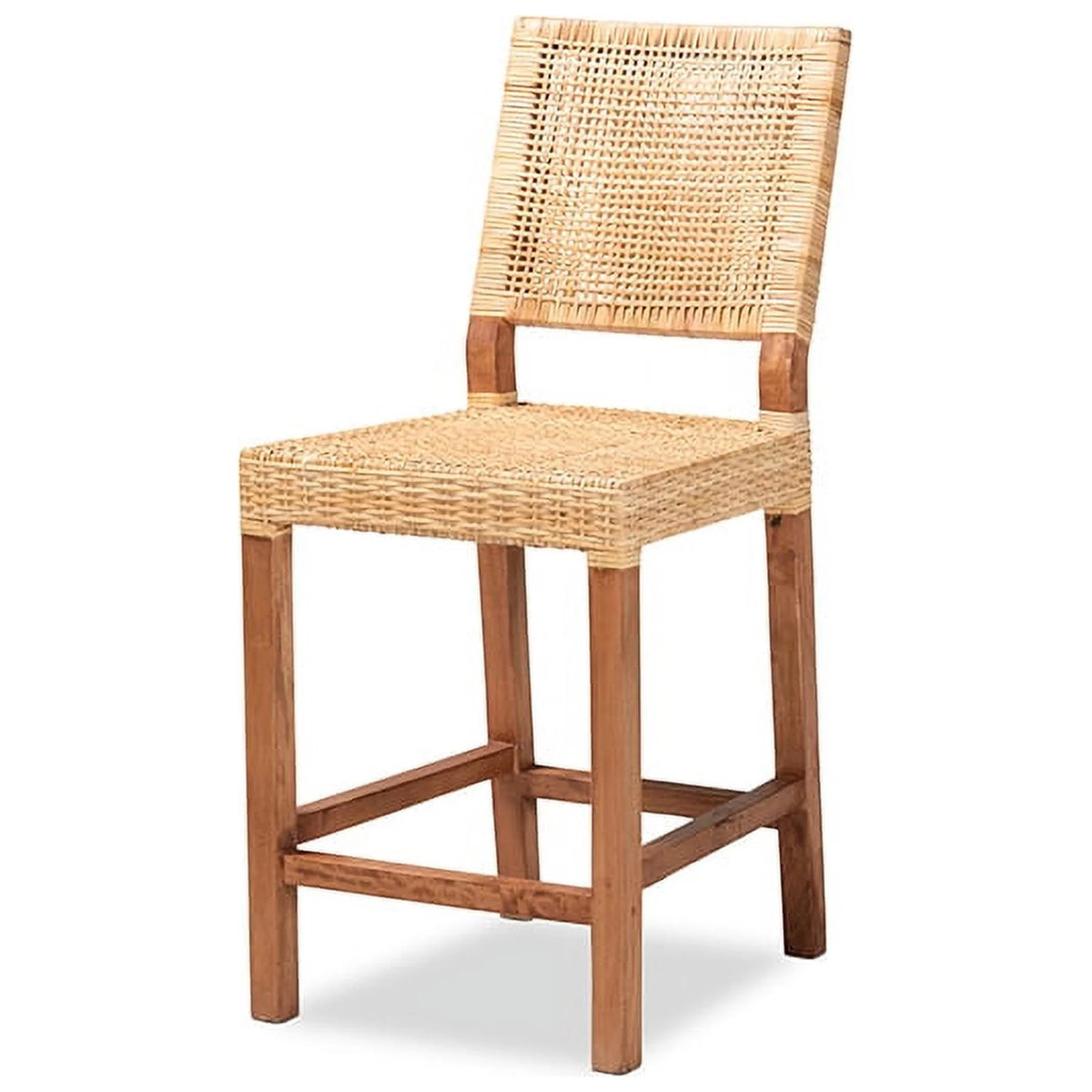 Natural Brown Rattan and Walnut Brown Wood Counter Stool N7743