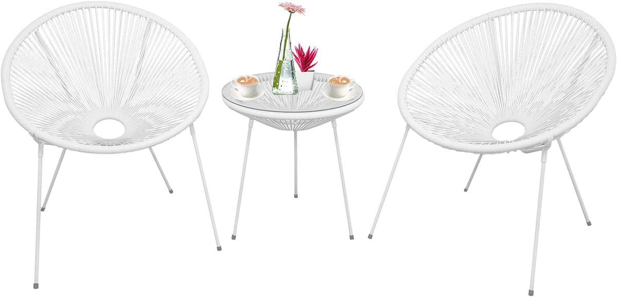 3-Piece Outdoor Acapulco Chair Patio Bistro Set with Glass Top Table (Blue) X653