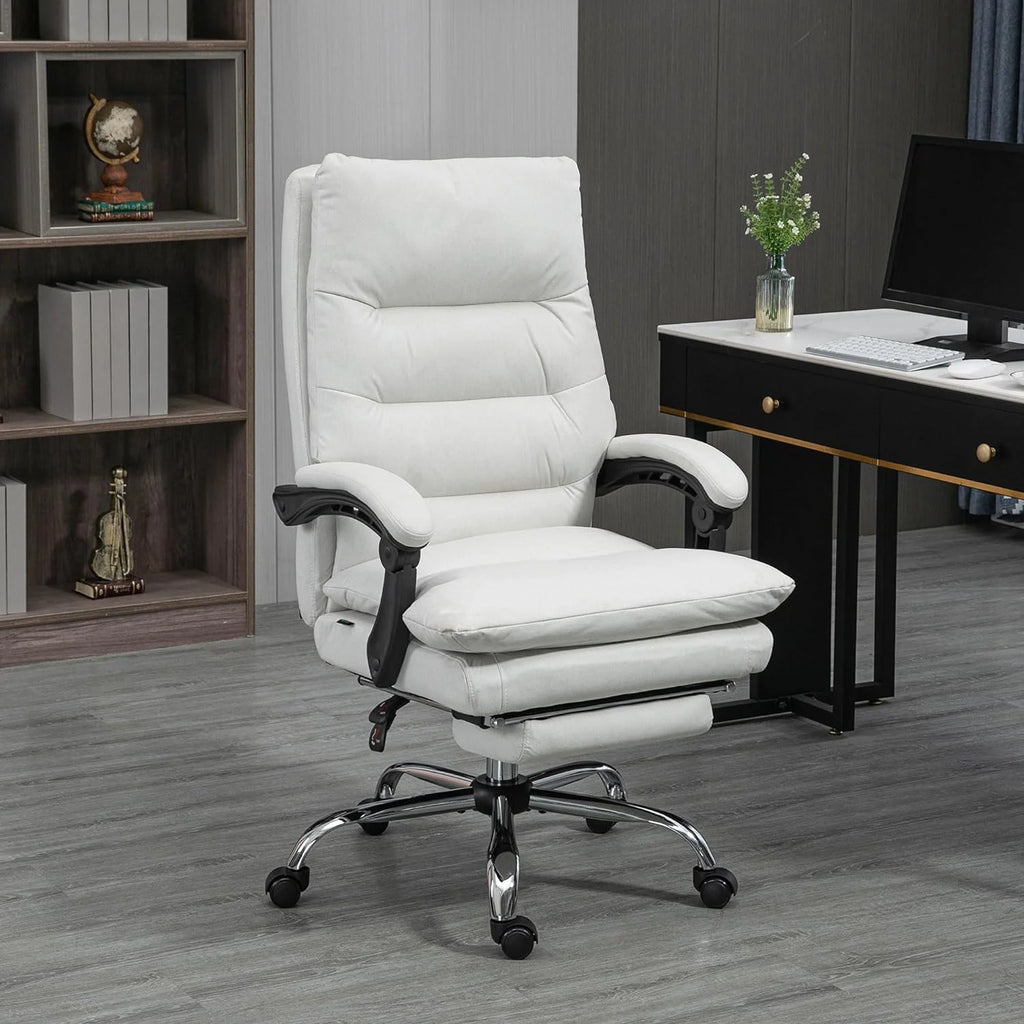 Cream White Microfibre Heated Reclining Massage Office Chair with Footrest C5181