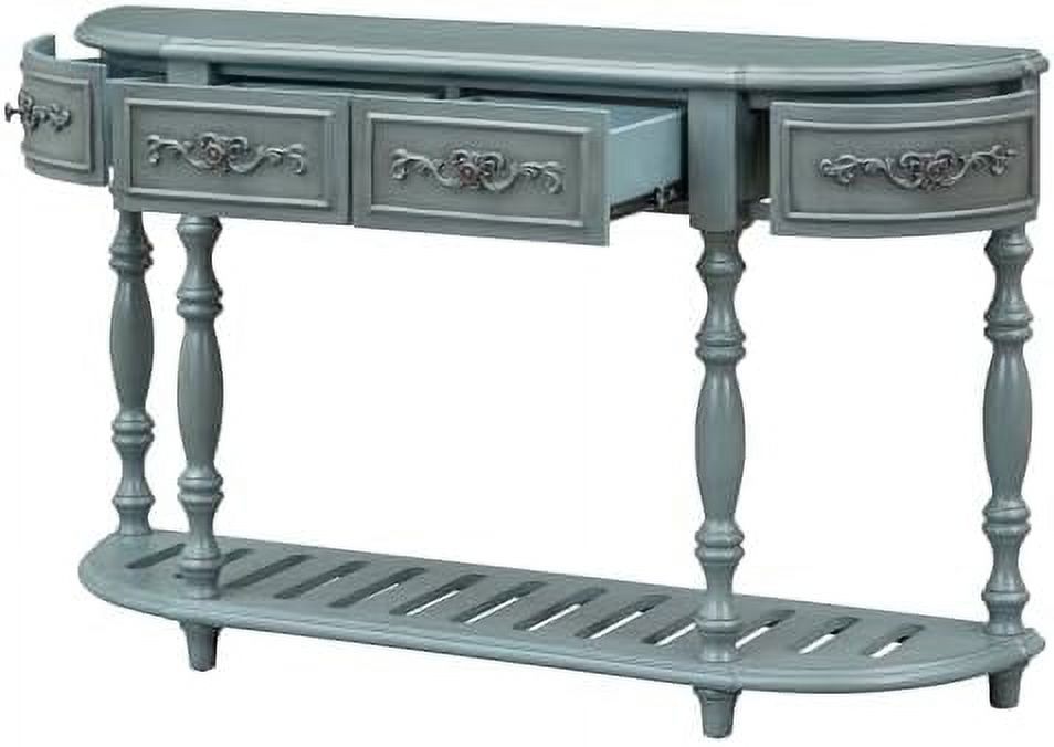 Retro Curved Console Table with 2 Top Drawers and Solid Wooden Frame Y831330