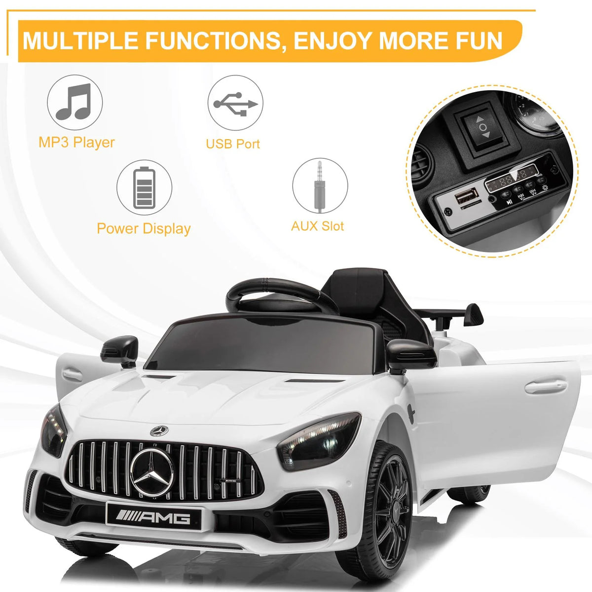12V Electric Ride on Car Toy with Remote Control, LED Lights, Black W235426