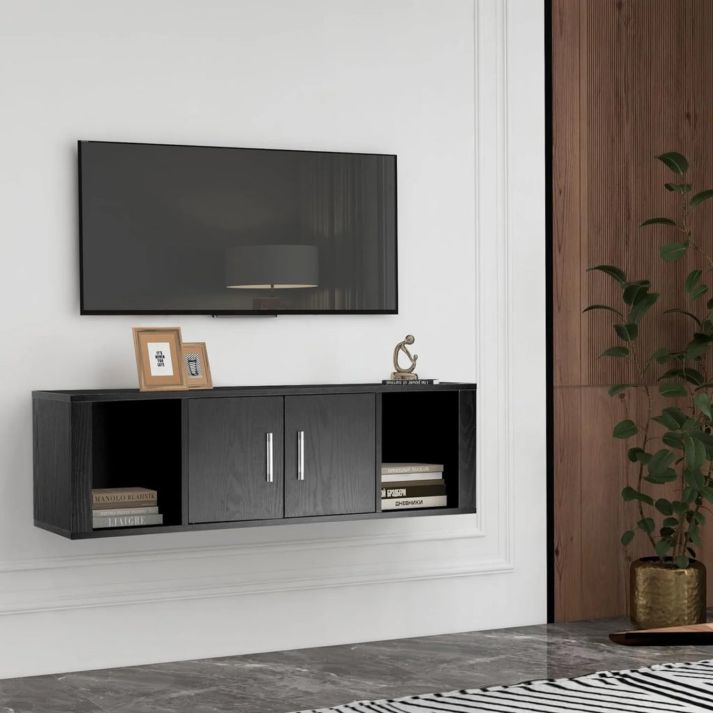 Black Wall Mounted Storage Cabinet with 2 Doors and 2 Open Shelves I211788
