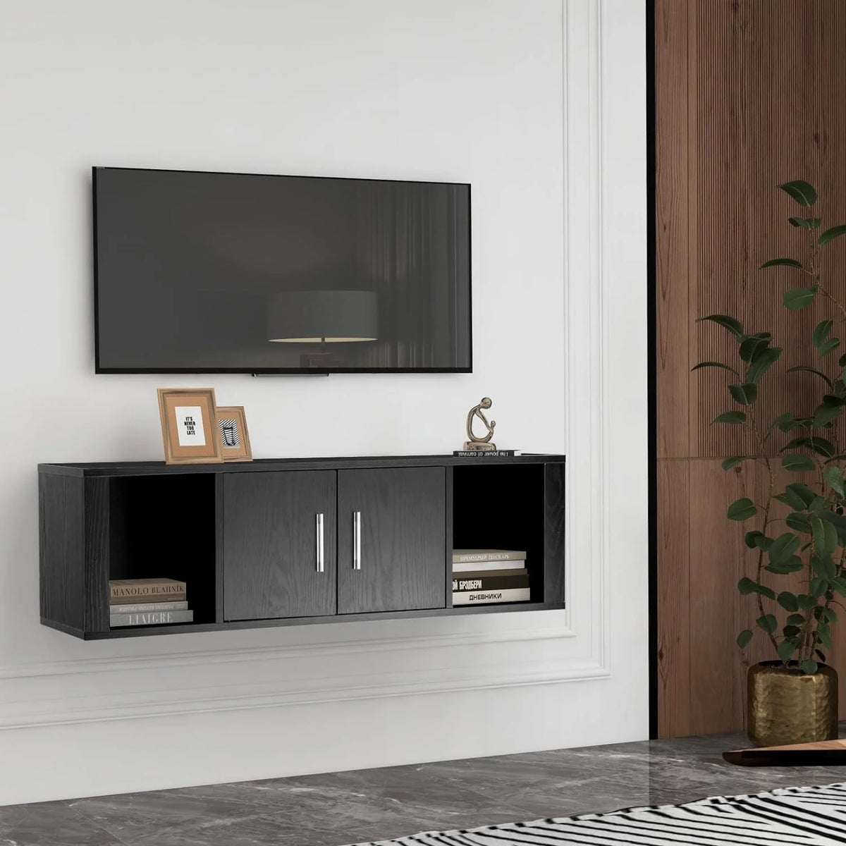 Black Wall Mounted Storage Cabinet with 2 Doors and 2 Open Shelves I211788