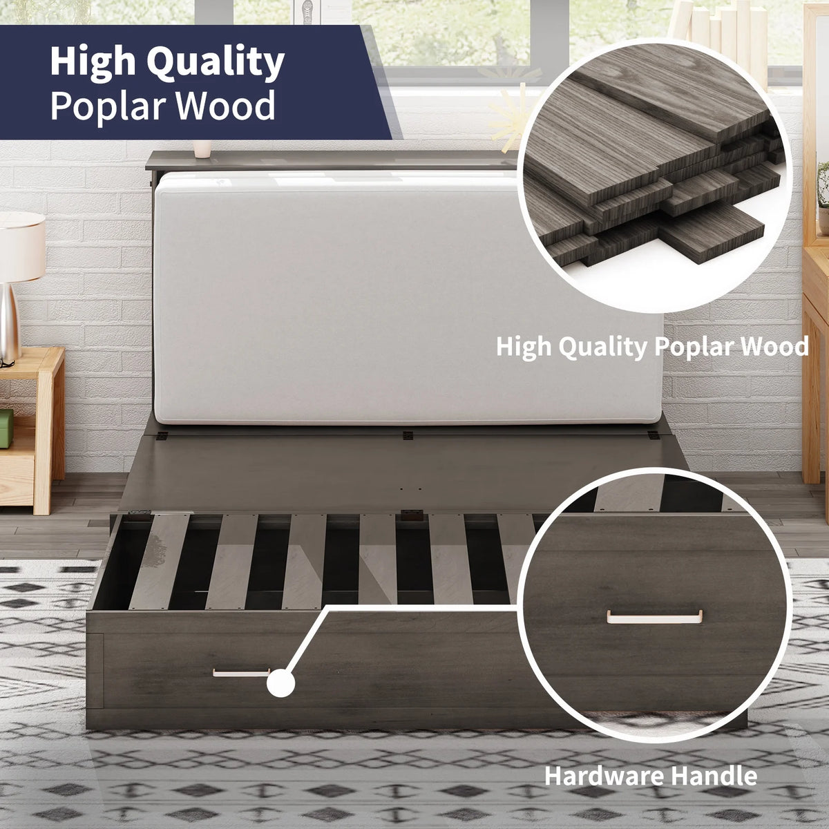 Queen Size Grey Murphy Cabinet Bed with USB Charging Station R6477