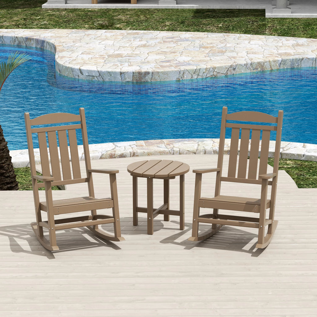 3 Piece All Weather Poly Lumber Outdoor Rocking Chairs Set with Side Table Y12534