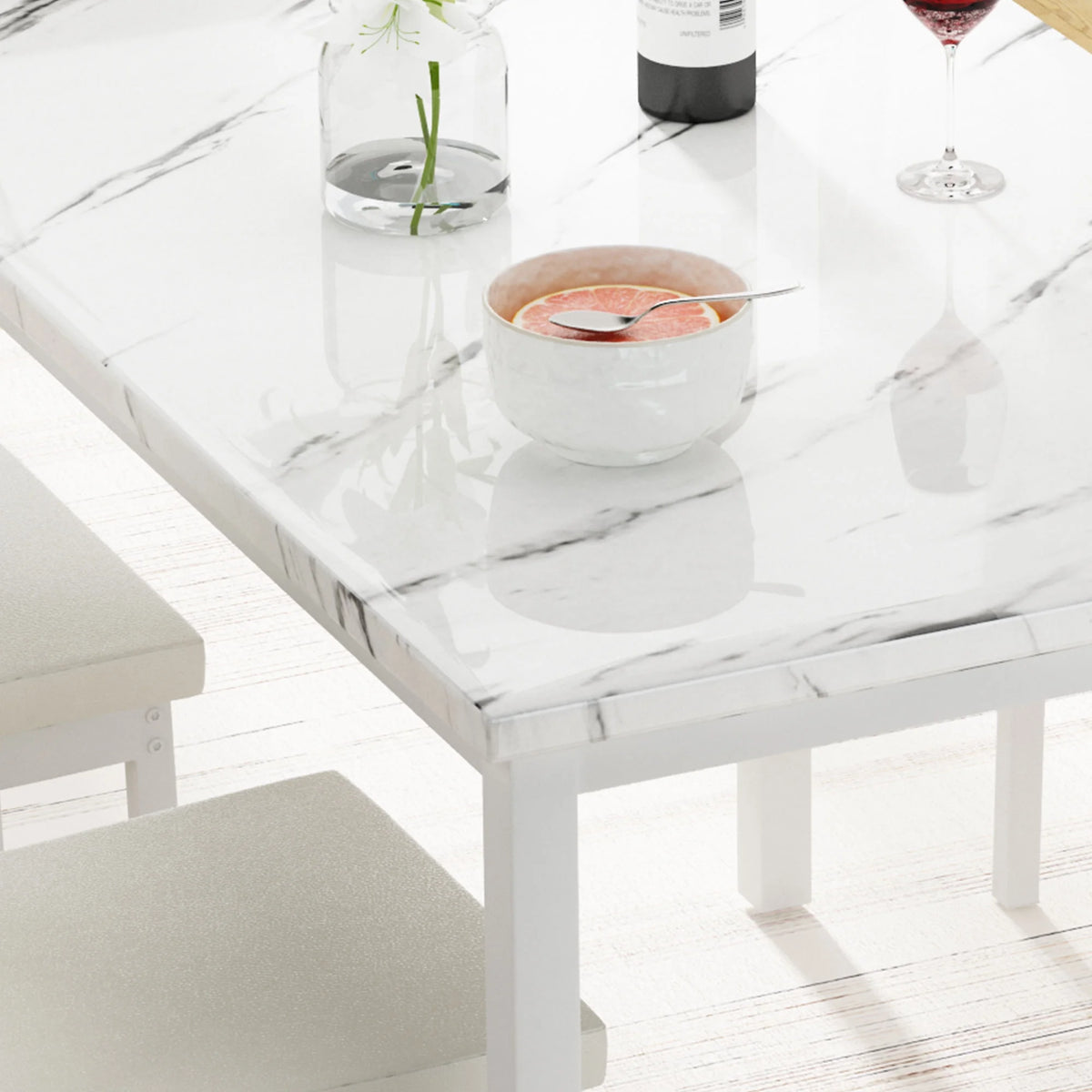 5 Piece White Dining Table and Chairs Set D5975