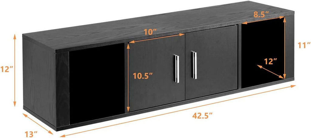 Black Wall Mounted Storage Cabinet with 2 Doors and 2 Open Shelves I211788