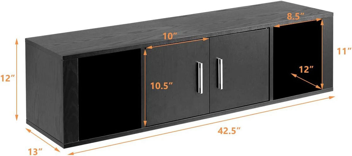 Black Wall Mounted Storage Cabinet with 2 Doors and 2 Open Shelves I211788