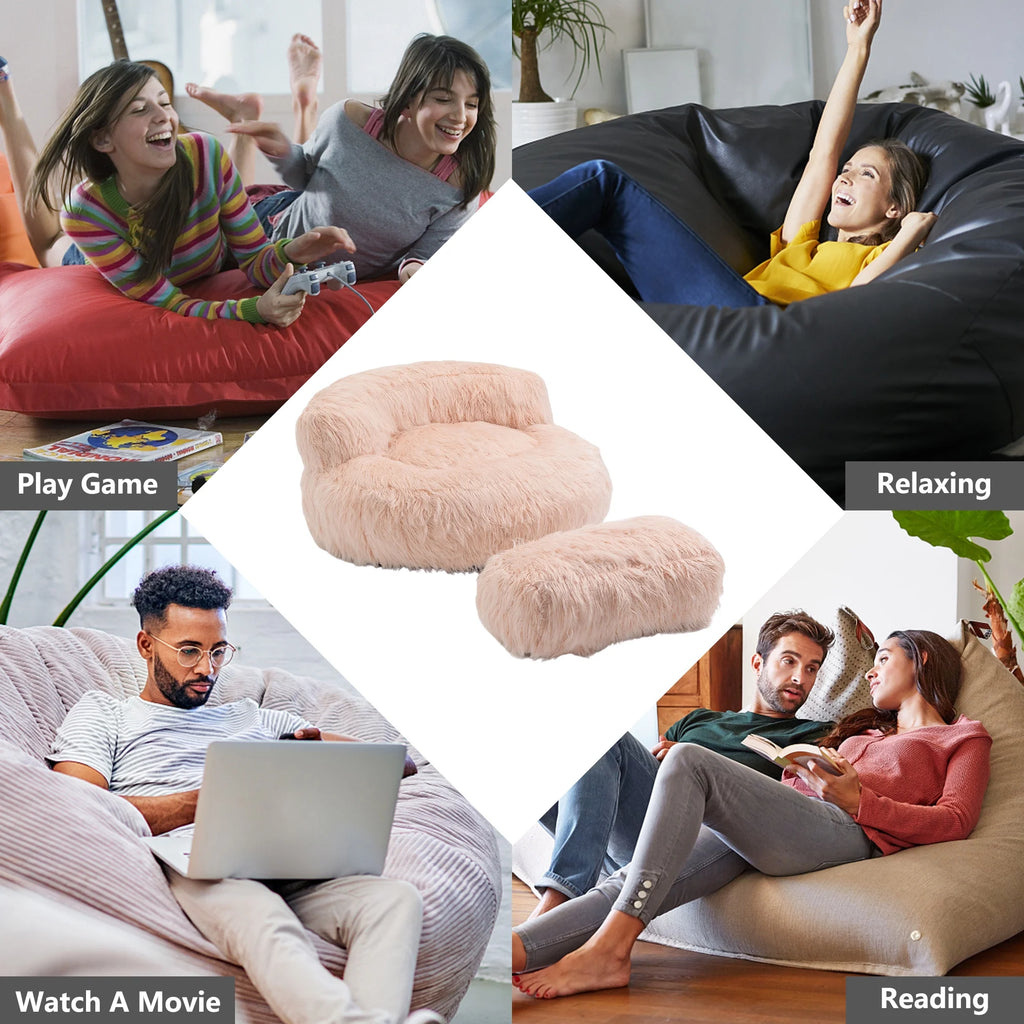 Fluffy Bean Bag Chair with Ottoman G95837