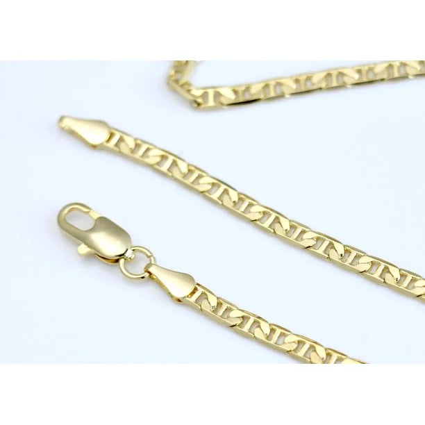 14K Bonded Gold Mariner Chain Necklace with Diamond Charm and Gift Box/Bag X3108