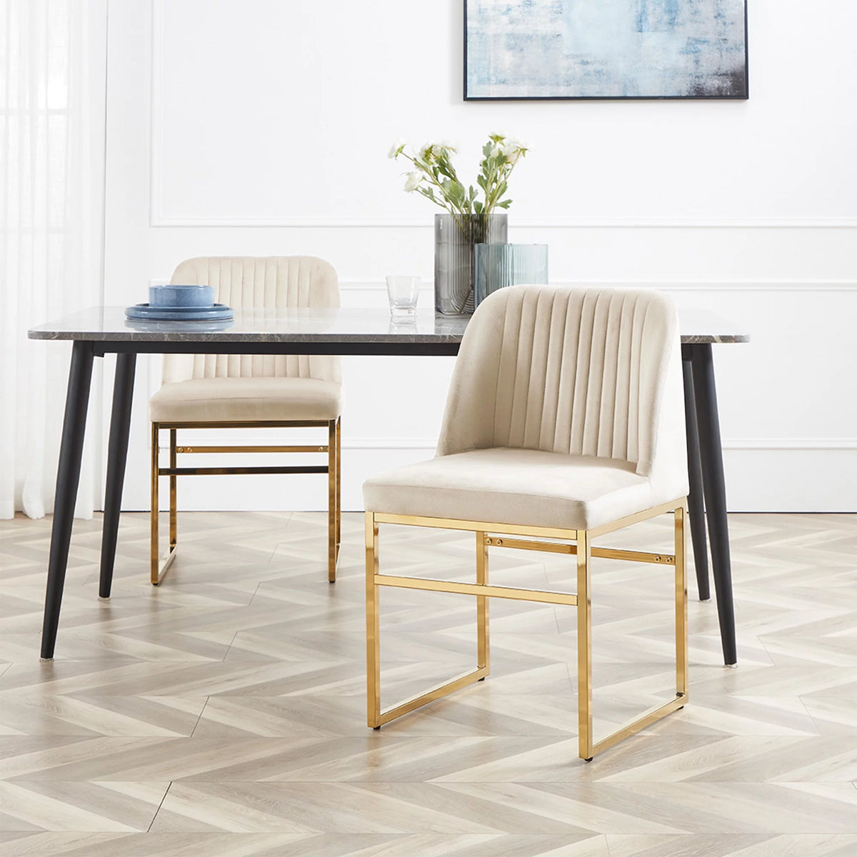Set of 2 Upholstered Velvet Dining Chairs with Gold Metal Base J844732