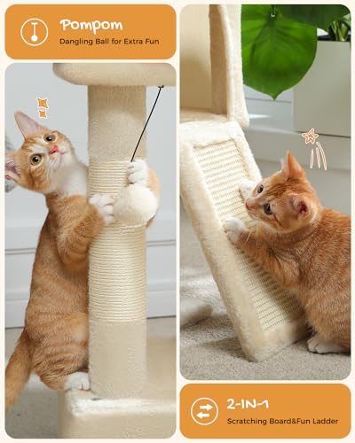 30 Inches Cat Tree with Dual Condos and Scratching Posts U7666