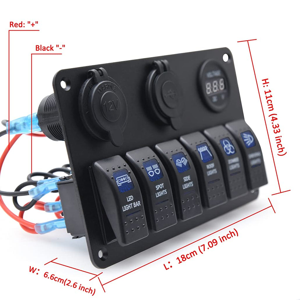Waterproof Rocker Marine Switch Panel with USB, Blue LED, Pack of 2 G306