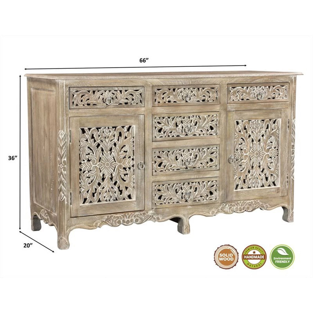Gray 6 Drawer 2 Door Solid Wood Sideboard G600