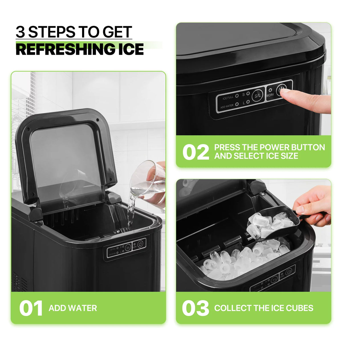 Black Countertop Ice Maker Machine with Ice Scoop and Basket H164855