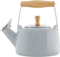 Enamel On Steel Whistling Teakettle with Wood Handle, 1.4 Quarts Q90381