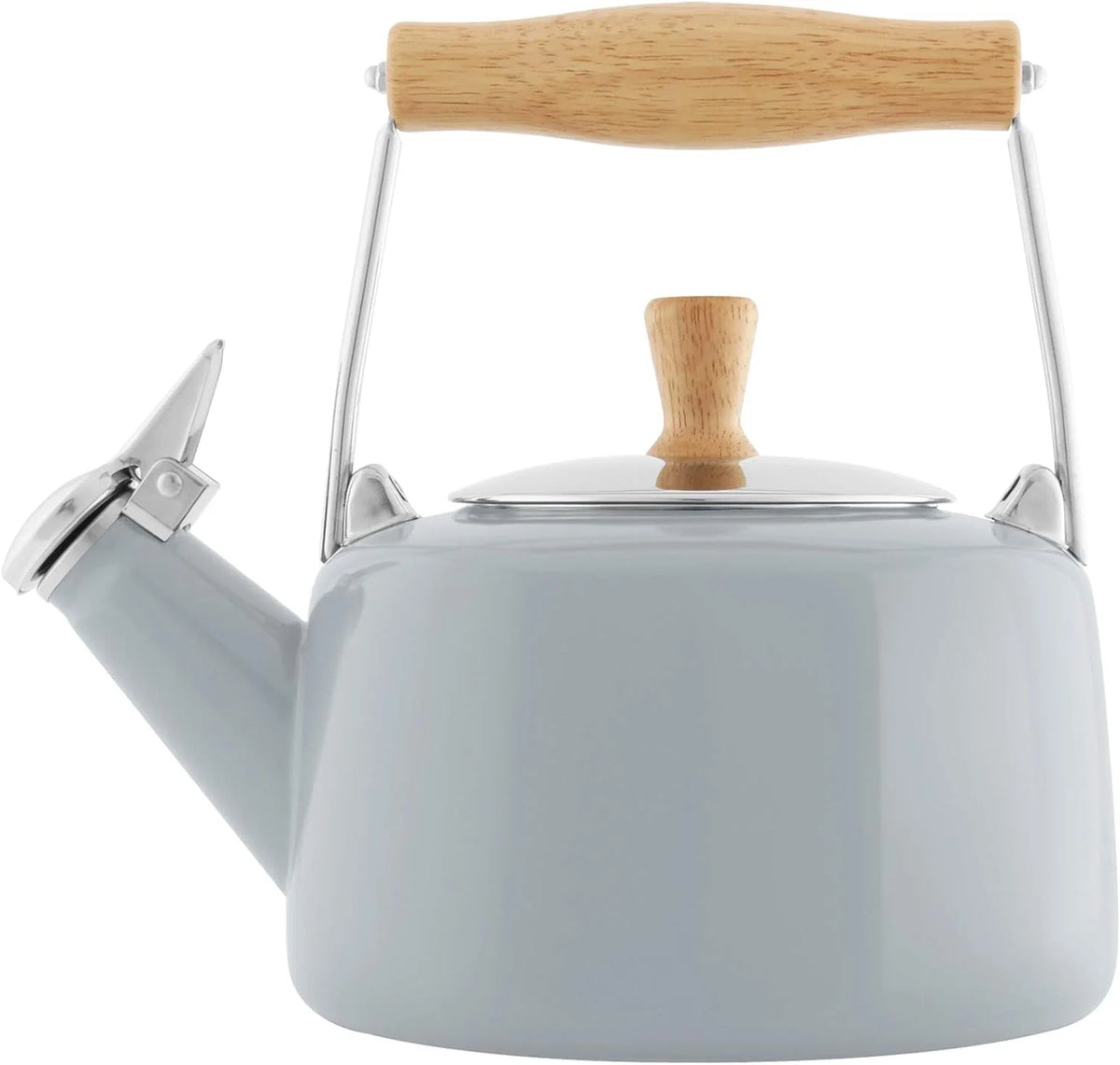 Enamel On Steel Whistling Teakettle with Wood Handle, 1.4 Quarts Q90381
