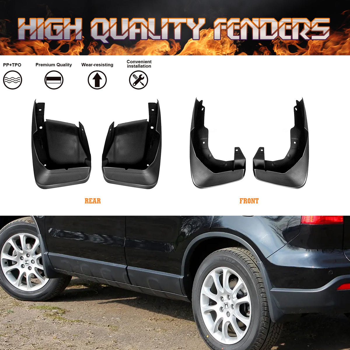4PCS Front & Rear Mud Flap Splash Guards Fender Flare Mudguard Full Set with Hardware Accessories P32176