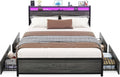 Black Oak Queen Size Bed Frame with 4 Storage Drawers O27514