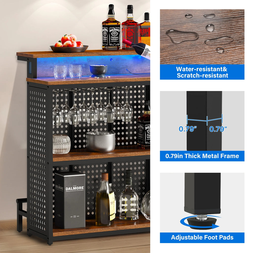 4 Tier Bar Unit with LED Lights and Stemware Rack O156850