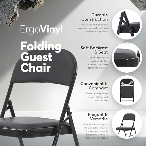 Black Vinyl Folding Chair with Metal Frame T25792