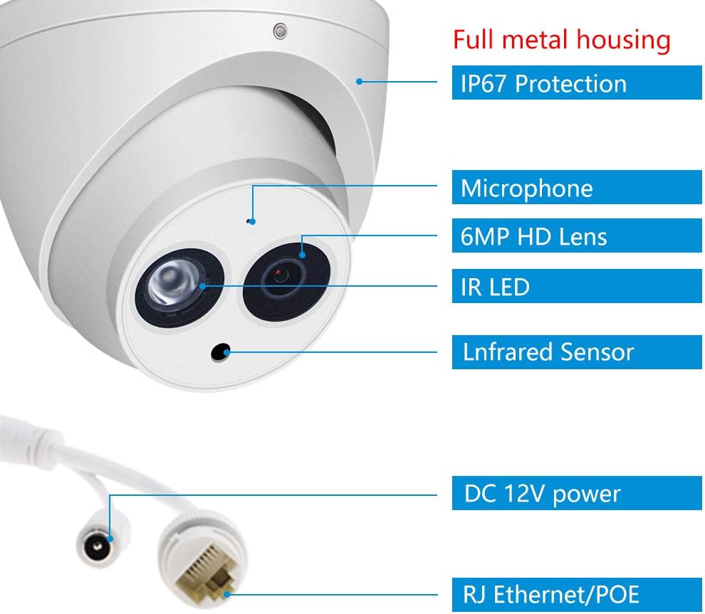 6MP HD POE IP Eyeball Dome Camera with Built-in MIC, IP67 J2630