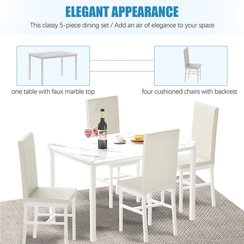 5 Piece White Dining Table and Chairs Set D5975