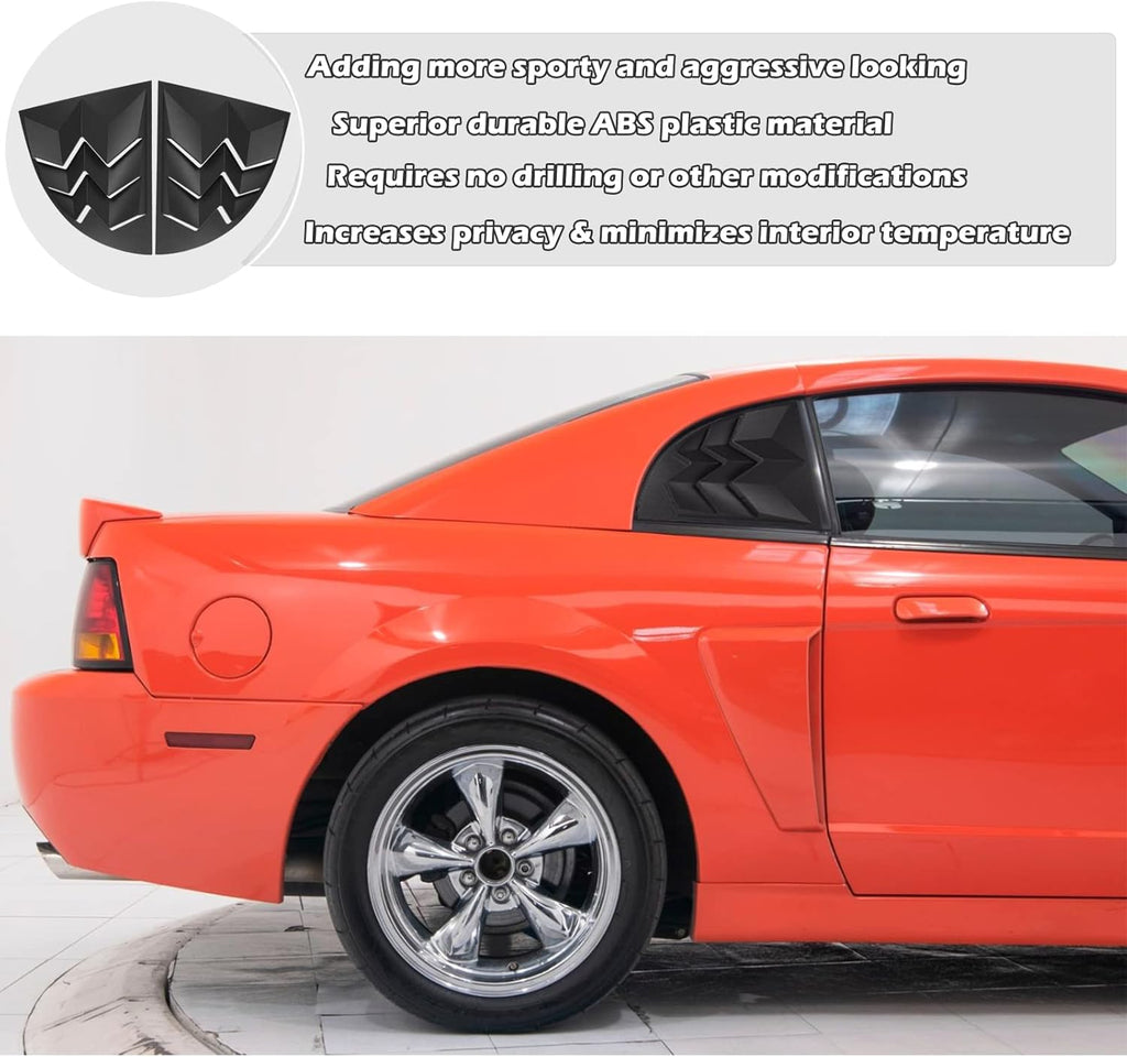 Matte Black Quarter Side Window Louvers for Ford Mustang 1999-2004 Coupe 2-Door Pack of 2 K6217
